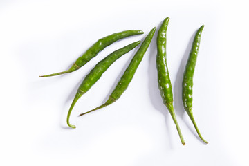 Green chilli isolated on white background. Green chili peppers