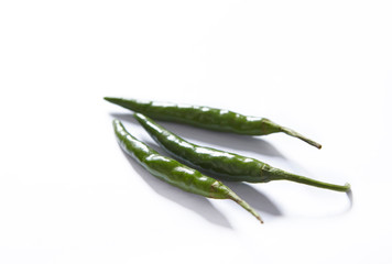 Green chilli isolated on white background. Green chili peppers