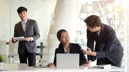 Business working in office with documents and laptop people Consulting and business planning.