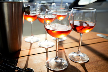 glasses of wine on the yacht