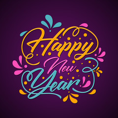 Colorful decoration letter Happy New Year greeting card or background