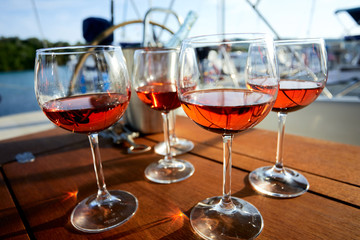 glasses of wine on the yacht