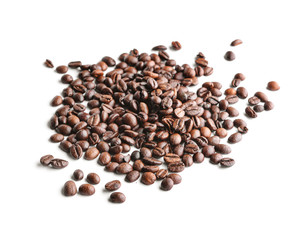 Fototapeta na wymiar Heap of coffee beans on white background