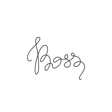 Boss logo, inscription, continuous line drawing, hand lettering small tattoo, print for clothes, t-shirt, emblem or logo design, one single line on a white background, isolated vector illustration.