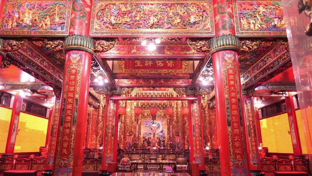 KAOHSIUNG, TAIWAN: Cih Ji Temple traditional decorations, tilt up camera moviment. Shot in 4K