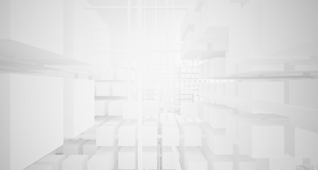 Fototapeta premium Abstract white architectural interior from an array of white cubes with large windows. 3D illustration and rendering.