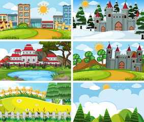 A set of outdoor scene including building