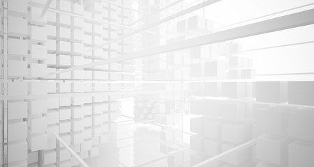 Fototapeta premium Abstract white architectural interior from an array of white cubes with large windows. 3D illustration and rendering.
