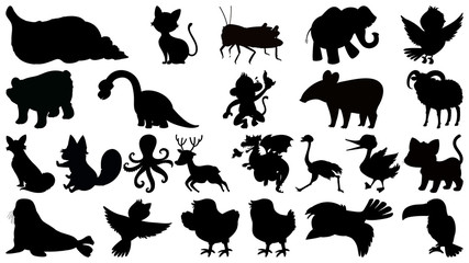 Set of sihouette isolated objects theme - animals