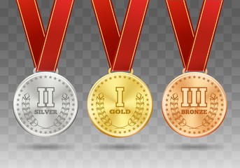 Medals with ribbons on transparent