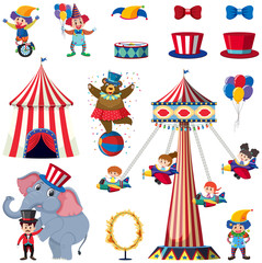 Set of circus elements on white background