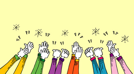 hand drawn of hands up, agreement. applause. thumbs up. Hands clapping. applause gestures. congratulation for business. cartoon style.  doodle vector illustration