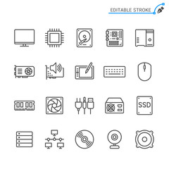 Computer parts line icons. Editable stroke. Pixel perfect.