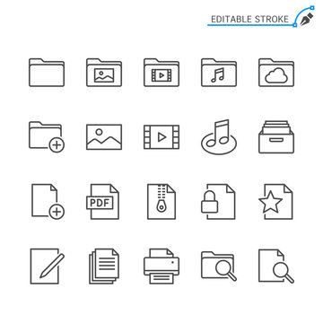 File management line icons. Editable stroke. Pixel perfect.