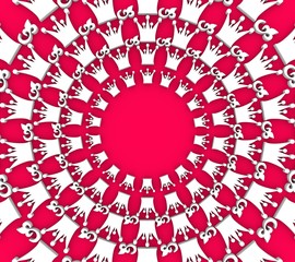 Decorative design element. Pattern with crown. Circular ornamental symbol. 3d rendering