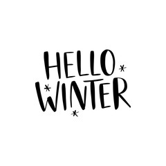 Hello winter hand drawn lettering. Winter inspiration phrase.