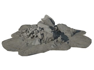 Heap of rubble and debris isolated on white 3d illustration