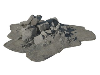 Heap of rubble and debris isolated on white 3d illustration