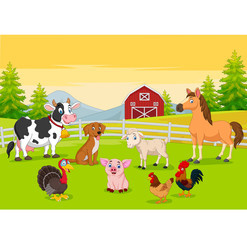 Obraz na płótnie Canvas Cartoon farm animals in the farming background