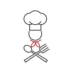 Chef logo. Outline thin line illustration. Flat and isolated on white background. 