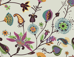 Image of Seamless floral background paisley for textiles, wallpaper printed on Printed Glass Splashbacks