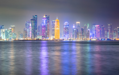 Fototapeta na wymiar Doha Skyline at Night - Doha, Qatar