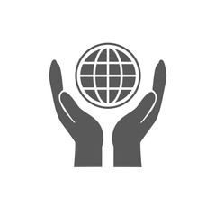 Globe earth with hand icon isolated on white background for your design, logo, application, UI. vector illustration