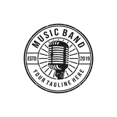 Vintage, classic, grunge logo for music band with microphone object