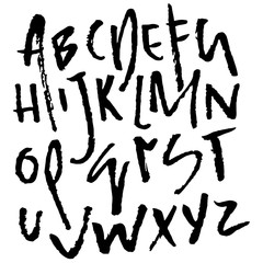 Hand drawn dry brush font. Modern brush lettering. Grunge style alphabet. Vector illustration.