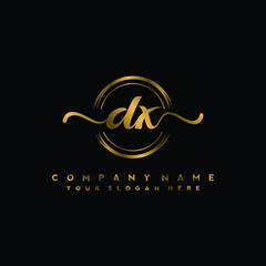 DX Initial handwriting logo design with golden brush circle. Logo for fashion,photography, wedding, beauty, business