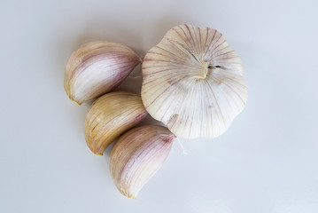 Garlic on a white background.