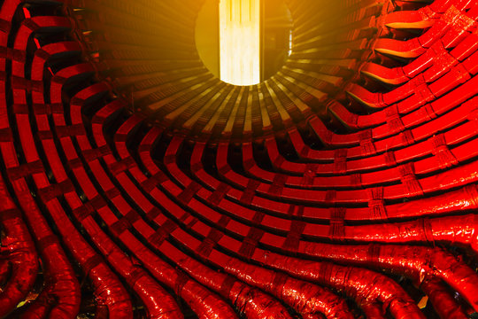 Stator generators of a big electric motor in the coal fired power plant with copy space for text.