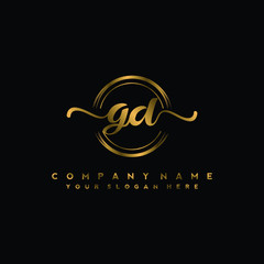GD Initial handwriting logo design with golden brush circle. Logo for fashion,photography, wedding, beauty, business