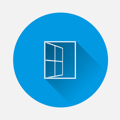 Vector open window icon. Window wide open on blue background. Flat image with long shadow.