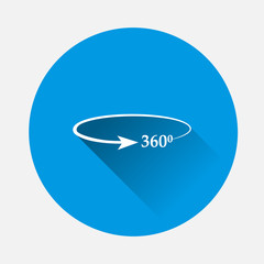 Vector image turn sign 360 degrees on blue background. Flat image with long shadow.
