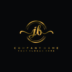 JB Initial handwriting logo design with golden brush circle. Logo for fashion,photography, wedding, beauty, business
