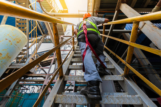 Worker Ware Safety Belts  In Construction Site Close Up Equipment Safety Concept,Worker High Building Outdoors Sprinkle With Rope Safety Sure, Wear Equipment Protective