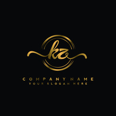 KZ Initial handwriting logo design with golden brush circle. Logo for fashion,photography, wedding, beauty, business