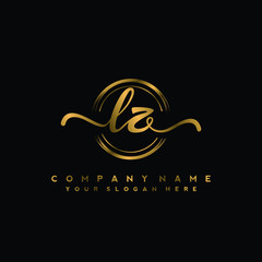 LZ Initial handwriting logo design with golden brush circle. Logo for fashion,photography, wedding, beauty, business