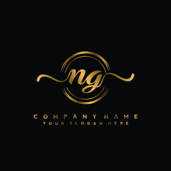 Fototapeta premium NG Initial handwriting logo design with golden brush circle. Logo for fashion,photography, wedding, beauty, business