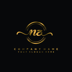 NZ Initial handwriting logo design with golden brush circle. Logo for fashion,photography, wedding, beauty, business