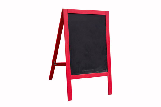 blank chalk board with red wooden case isolated on white background