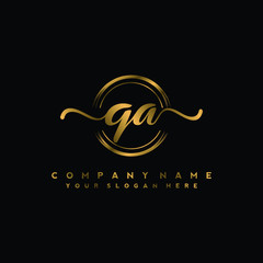 Fototapeta premium QA Initial handwriting logo design with golden brush circle. Logo for fashion,photography, wedding, beauty, business