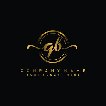 QB Initial handwriting logo design with golden brush circle. Logo for fashion,photography, wedding, beauty, business