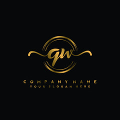 Fototapeta premium QW Initial handwriting logo design with golden brush circle. Logo for fashion,photography, wedding, beauty, business