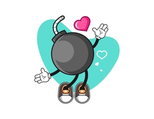Bomb fall in love cartoon. Mascot Character vector.