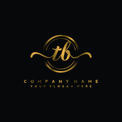 TB Initial handwriting logo design with golden brush circle. Logo for fashion,photography, wedding, beauty, business
