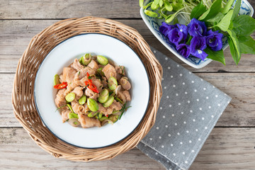 Stir Fried Pork with Shrimp Paste and bitter beans