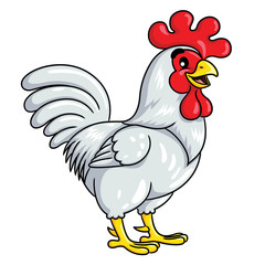 Illustration of cute cartoon white rooster.