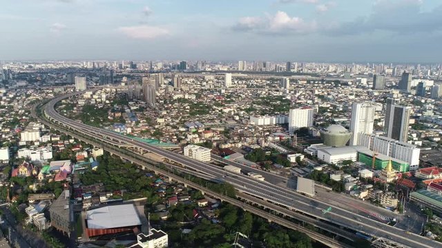 AERIAL Flight Over Downtown Bangkok On A Sunny Morning